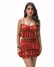 Brown Mini Skirt with Crop Top