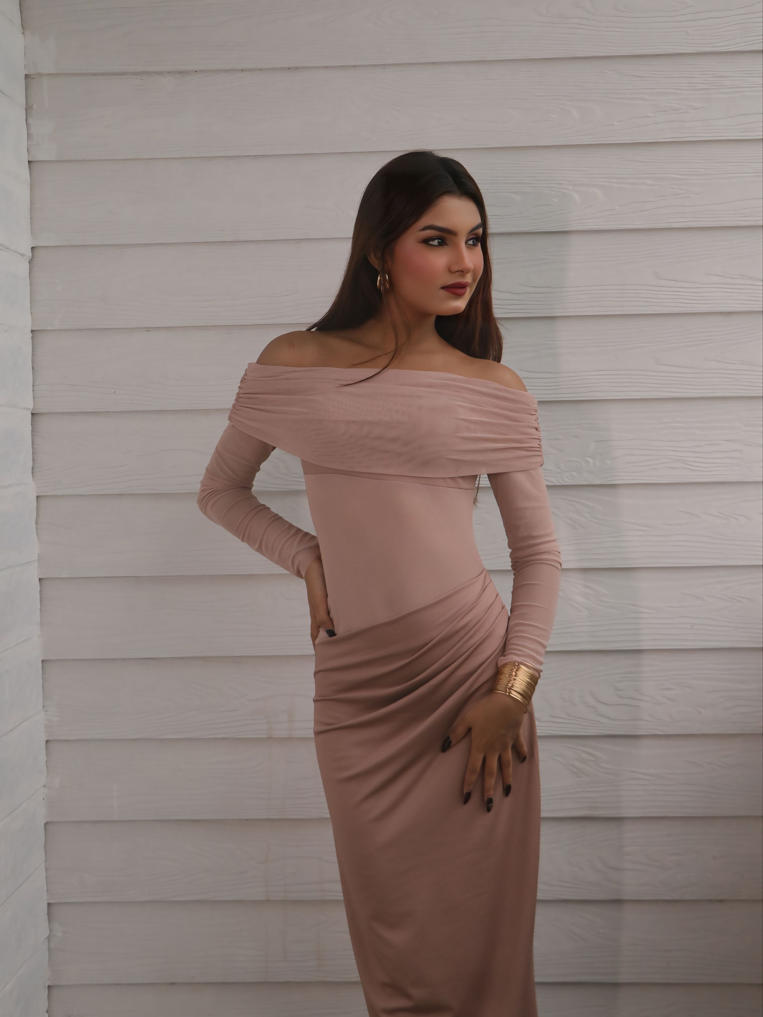 Voxelle Pink off Shoulder Dress for Women