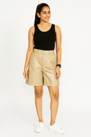 Voxelle Beige Color Leather Shorts for Women