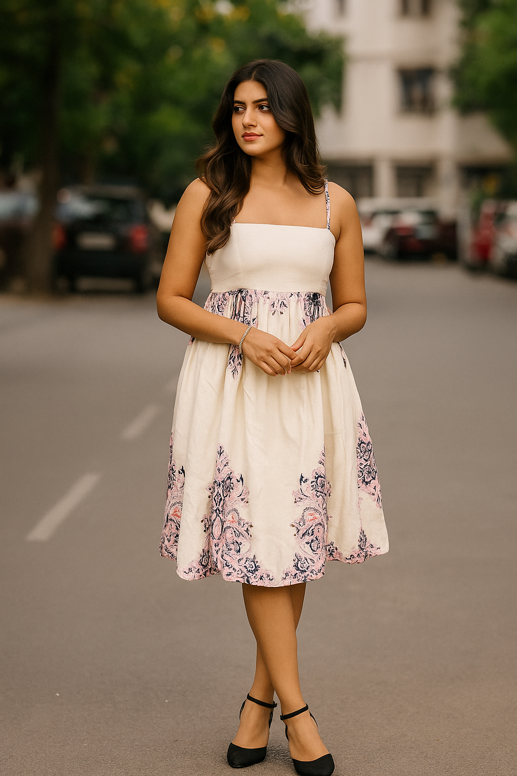 Voxelle Off white Painted Crep Dress For Women