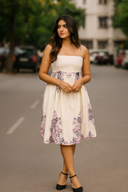 Voxelle Off white Painted Crep Dress For Women