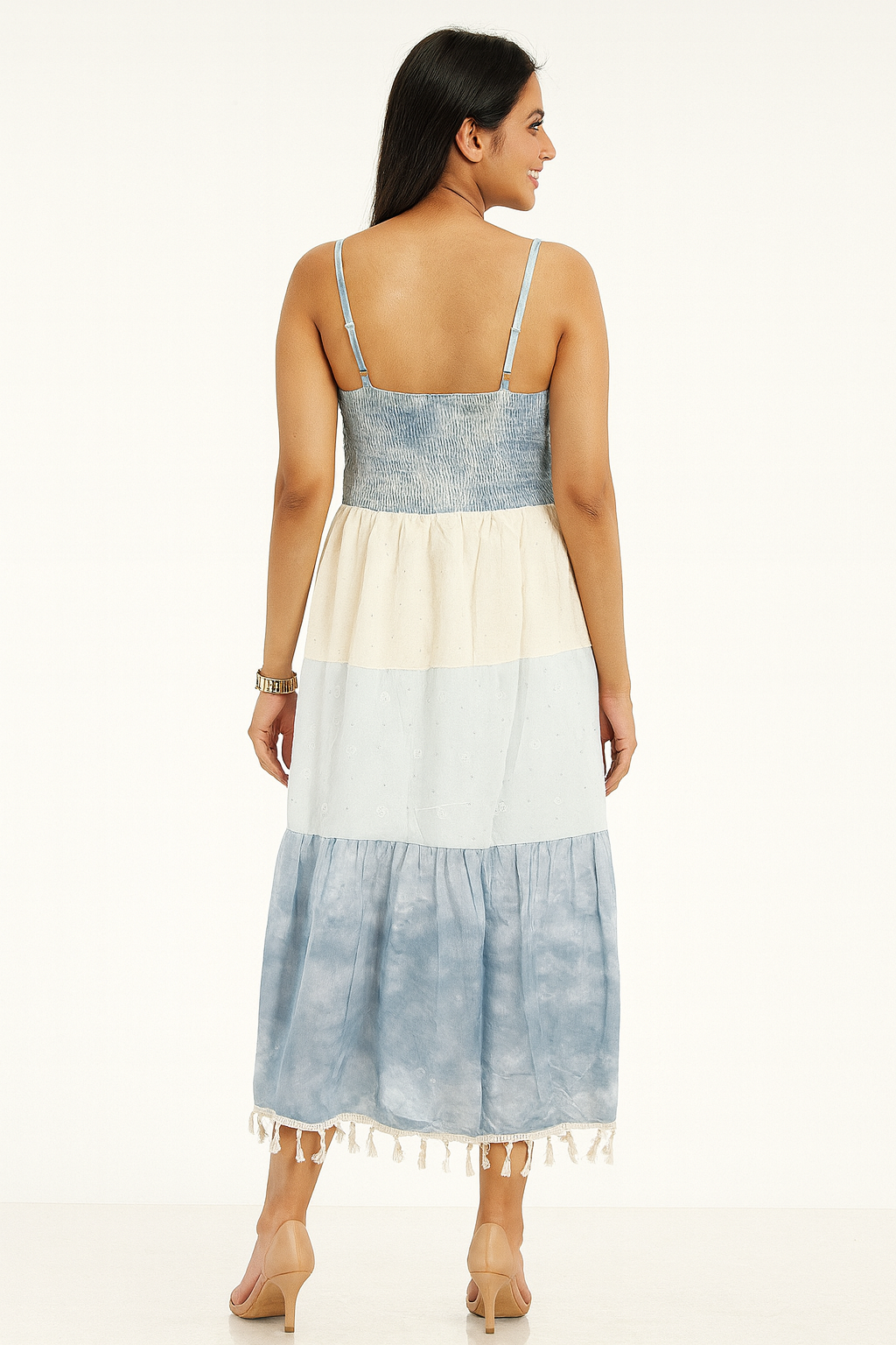 Voxelle Bohemian Tiered Maxi Dress with Tassel Hem for Women