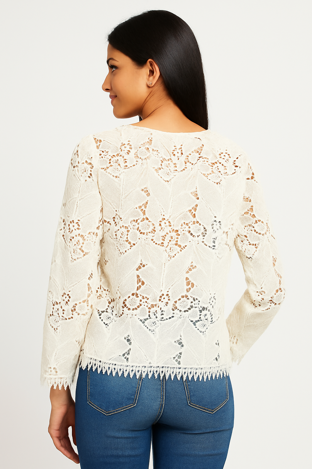 Voxelle White Lace Long Sleeve Top for Women