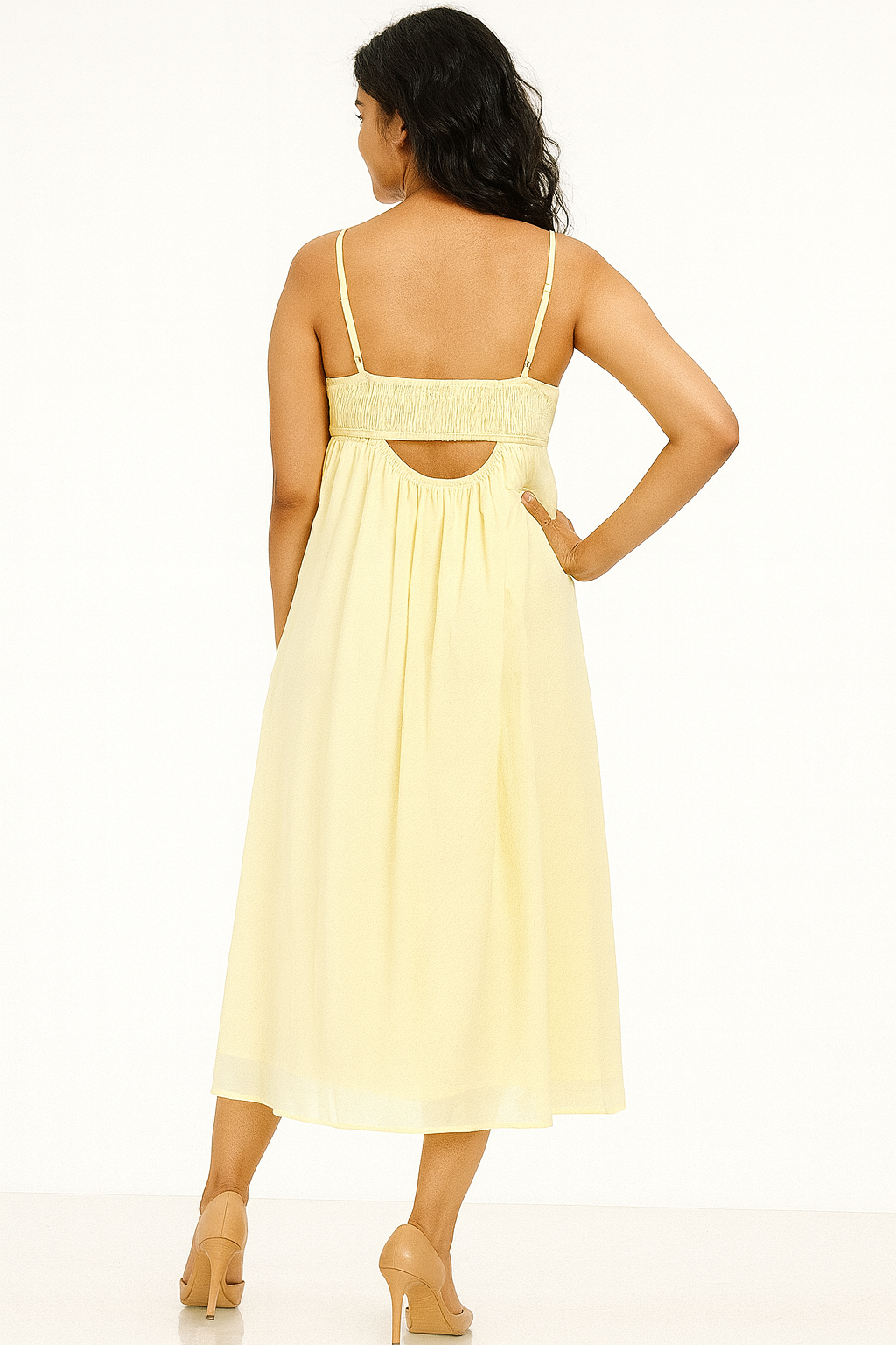 Voxelle Women’s Pastel Yellow Floral Appliqué Midi Dress