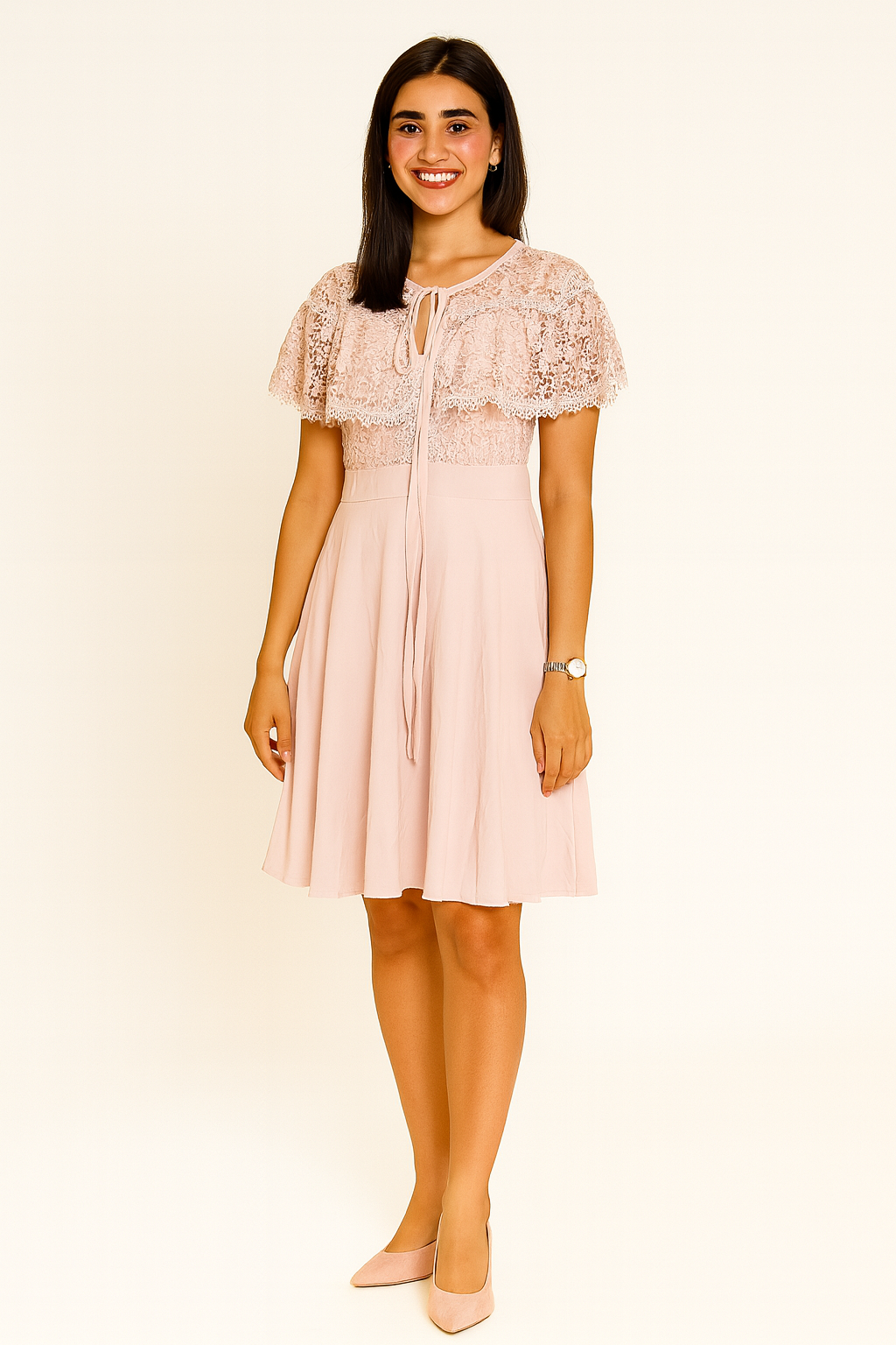 Voxelle Blush Lace Flutter Dress