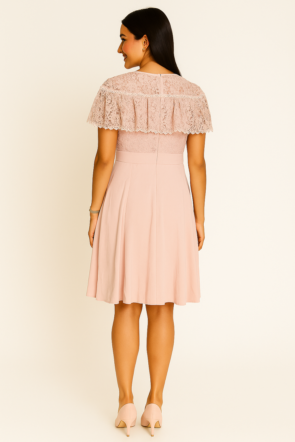 Voxelle Blush Lace Flutter Dress