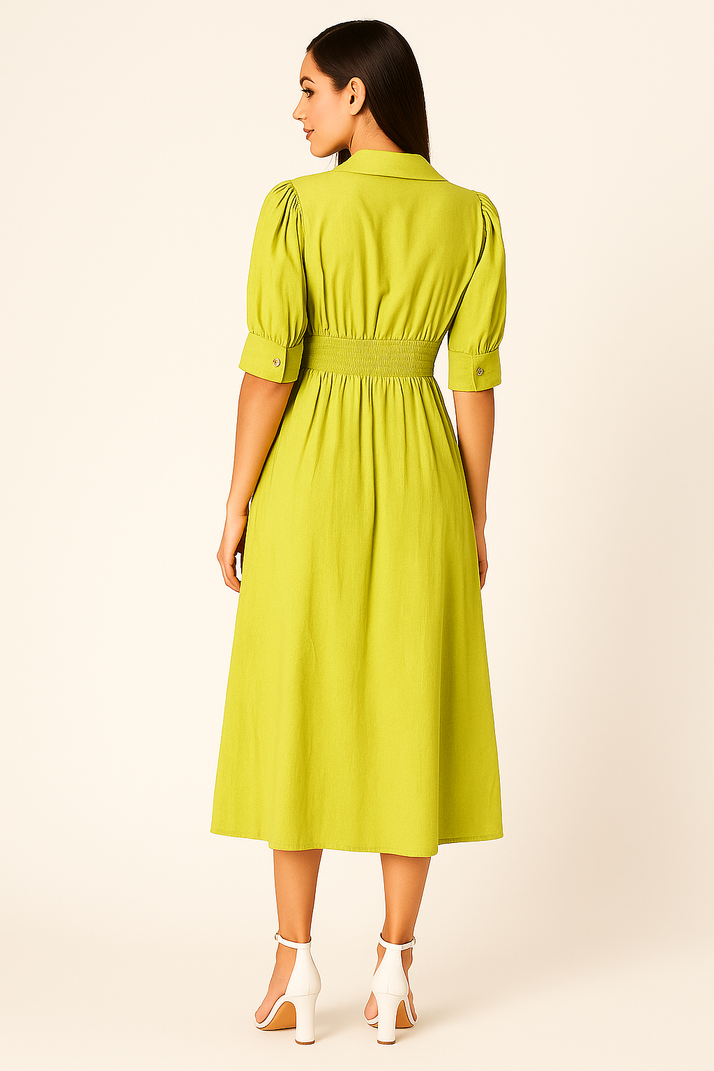 Voxelle Women’s Lime Green Button-Down Collared Midi Dress