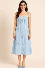Voxelle Sky Bloom Spaghetti Strap Midi Dress