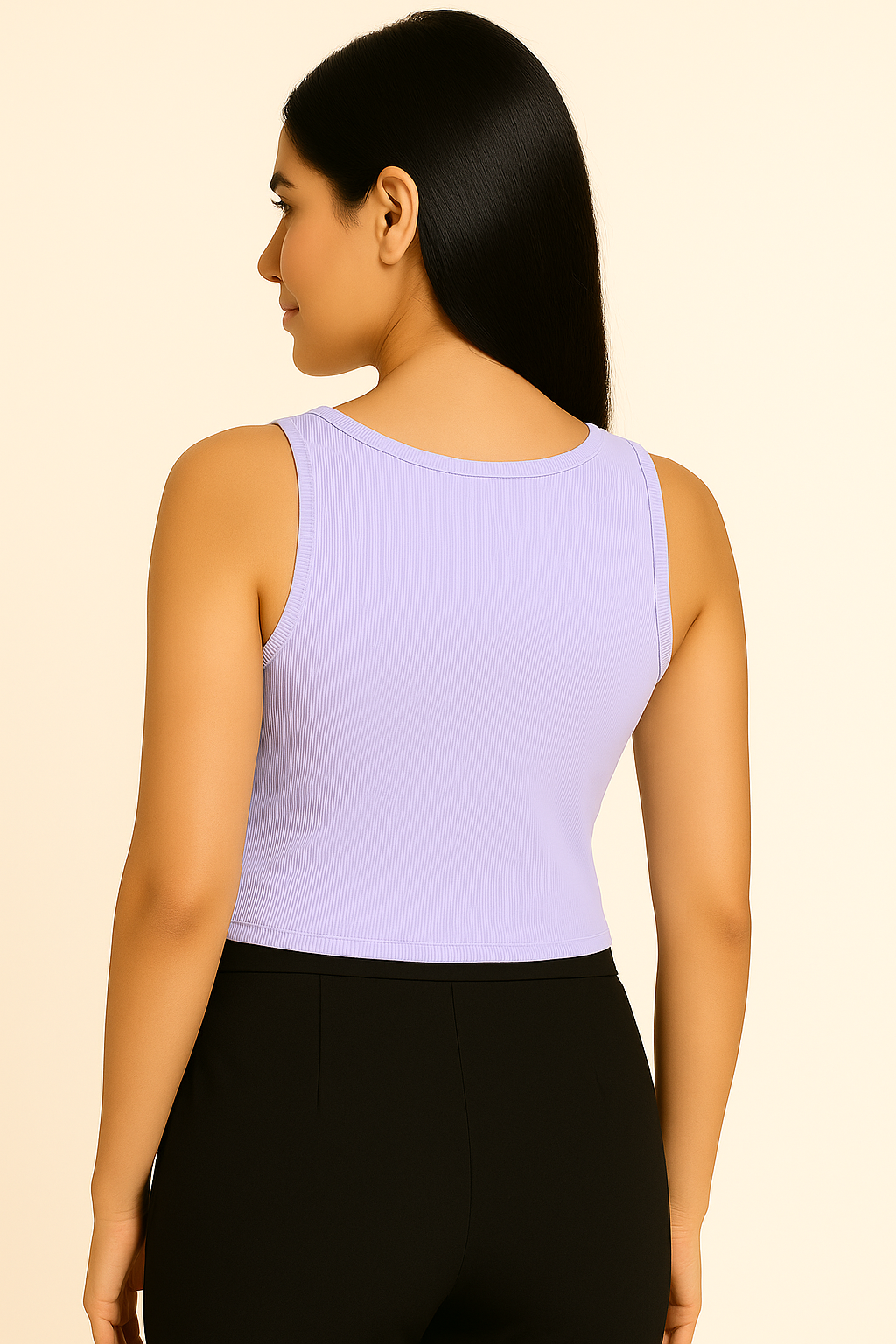 Voxelle Women’s Lavender Ribbed Crop Top with Gold Buckle Straps