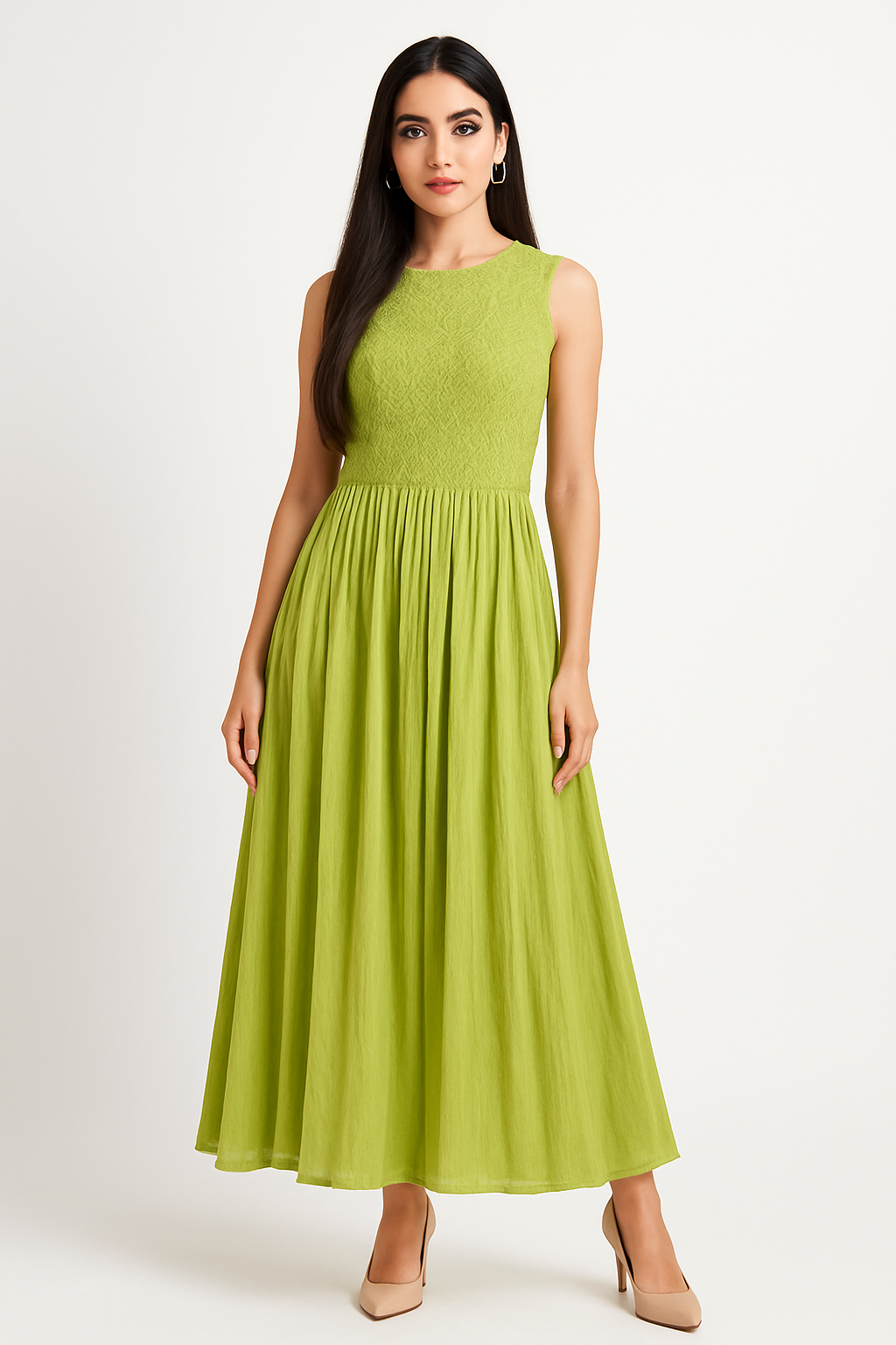 Voxelle sleeveless Textured Green Dress