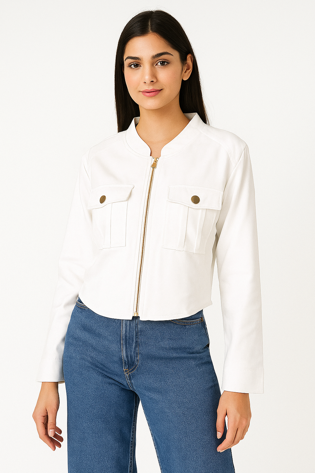 Voxelle Elegant White Utility Jacket