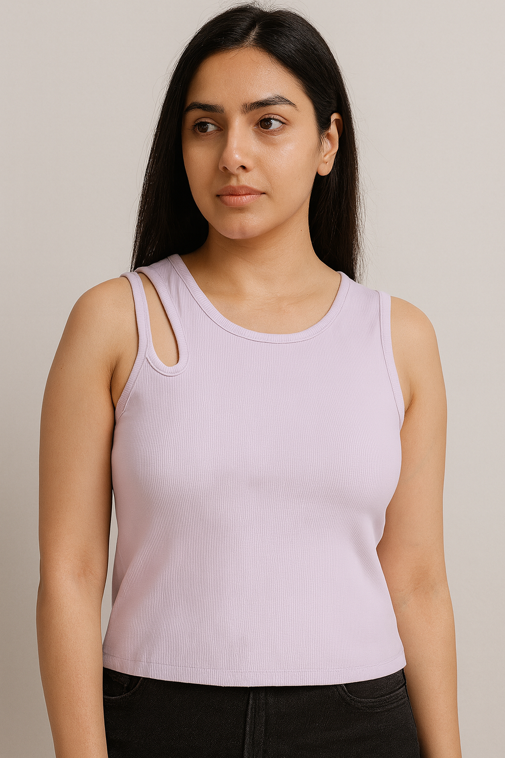 Voxelle Women's & Girls' Solid Ribbed Round Neck Tank Tops LAVENDER