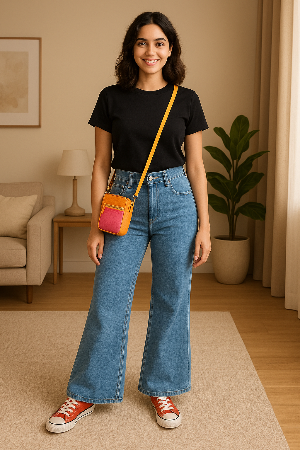 Belted Straight Leg Blue Jeans