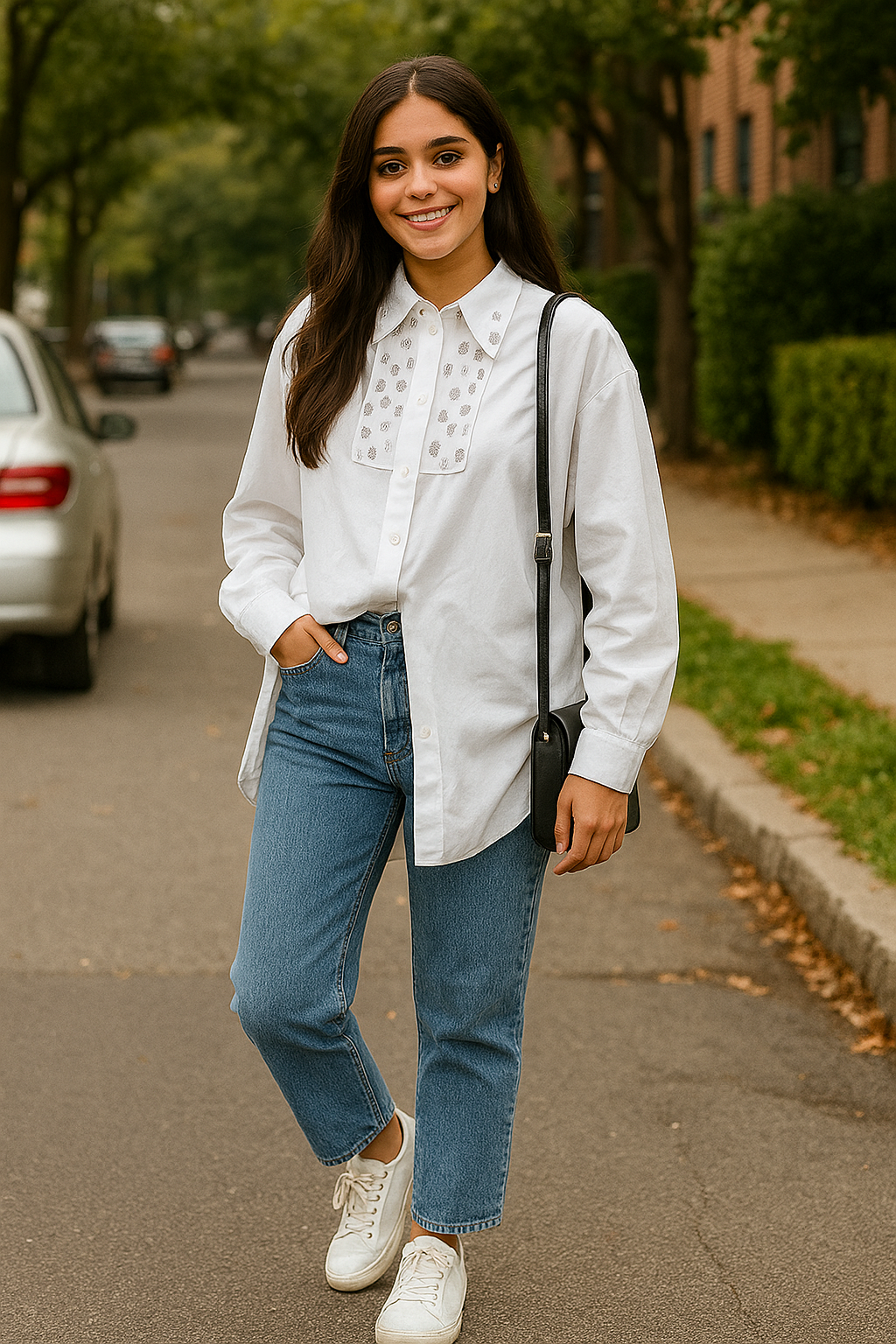 Womens White Embellished Colar Oversize Shirt
