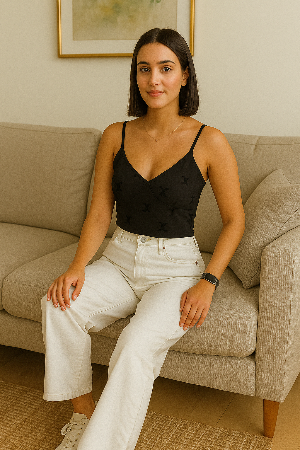 Velour Monogram Black Cropped Top with Bottom Lace