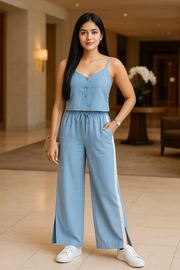 Sleeveless Crop Top Linen Co Ord Set