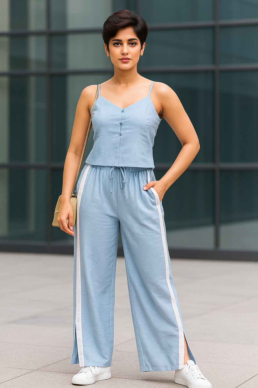 Sleeveless Crop Top Linen Co Ord Set