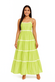 Spaghetti Strap A-line long light Green Dress