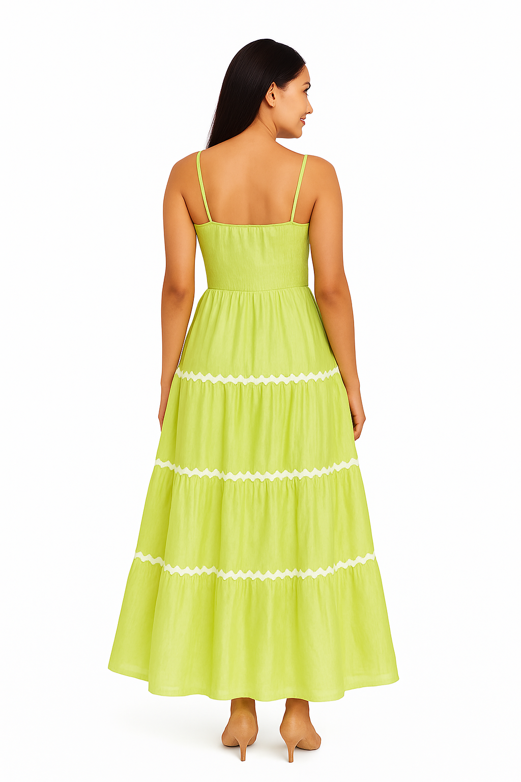 Spaghetti Strap A-line long light Green Dress