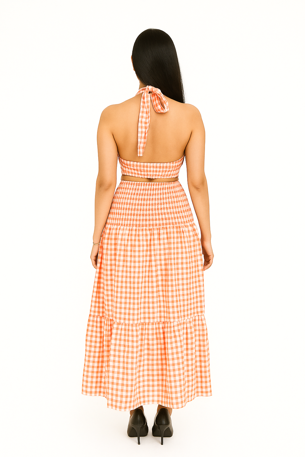Voxelle Gingham Twist Top And With Side Cut Skirt