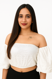 Ladies White Balloon Half Sleved Cropped Top