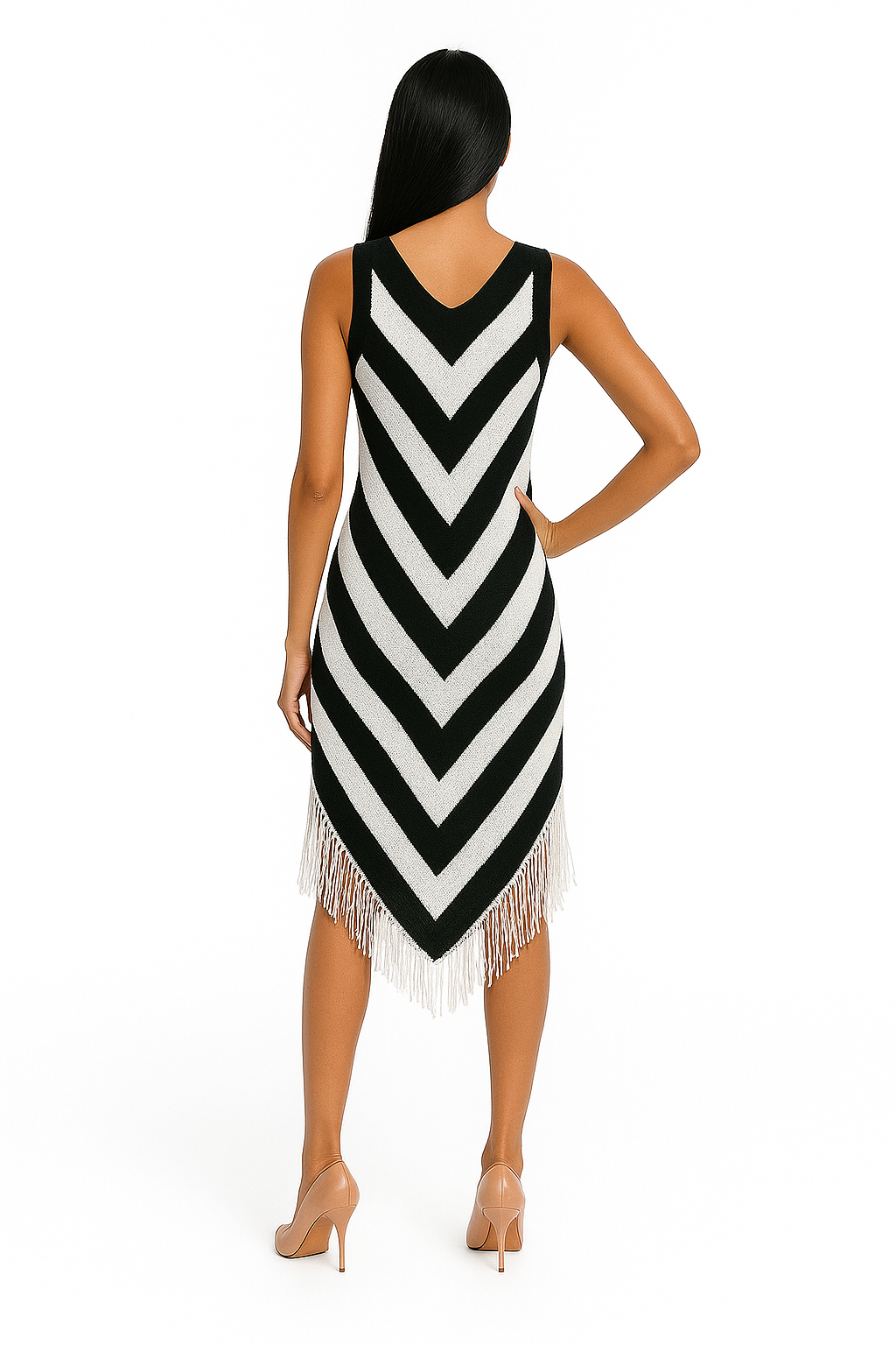 Voxelle Black Chevron Knit Midi Dress