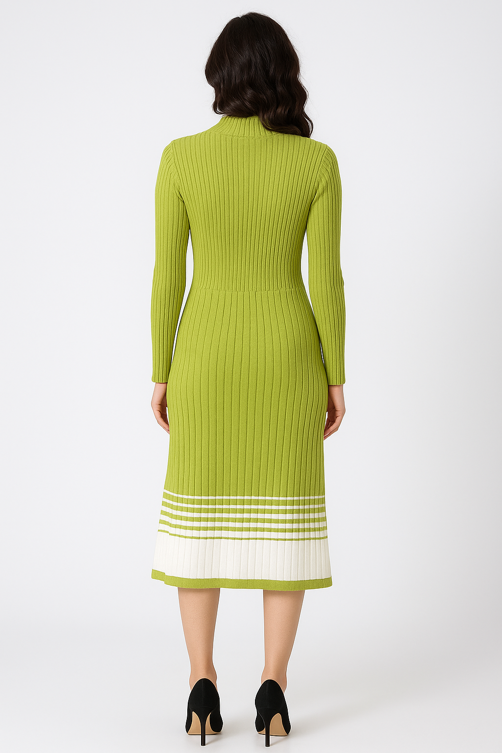 Voxelle Ribbed Knit Lime Green Midi Dress