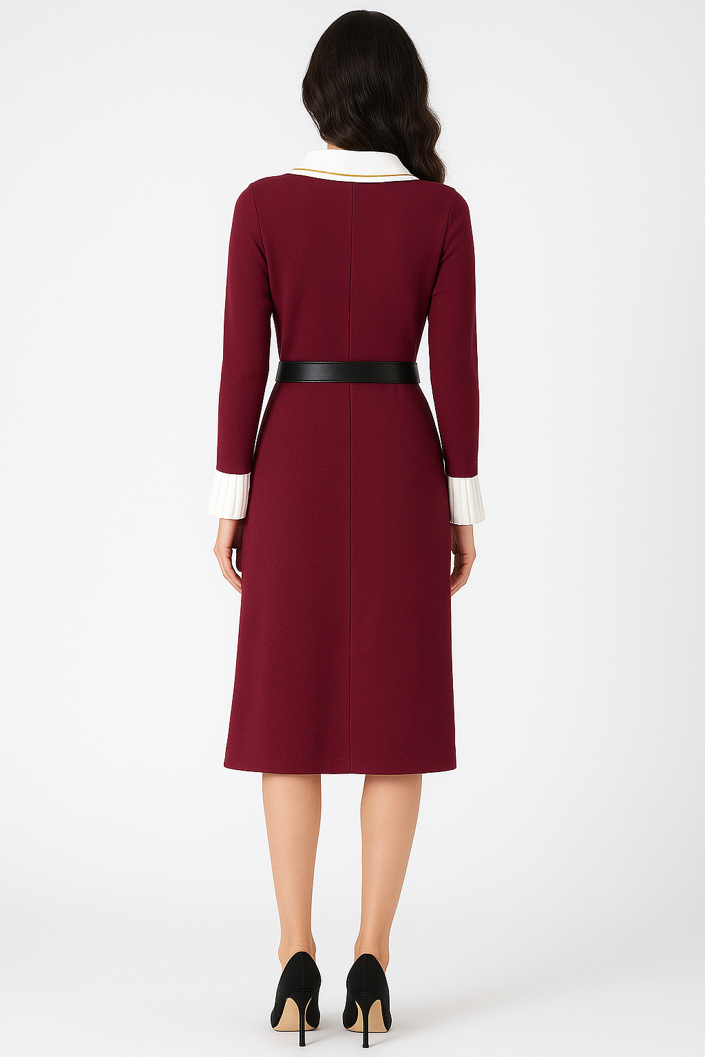 Voxelle Maroon Classic Gold Button Midi Dress