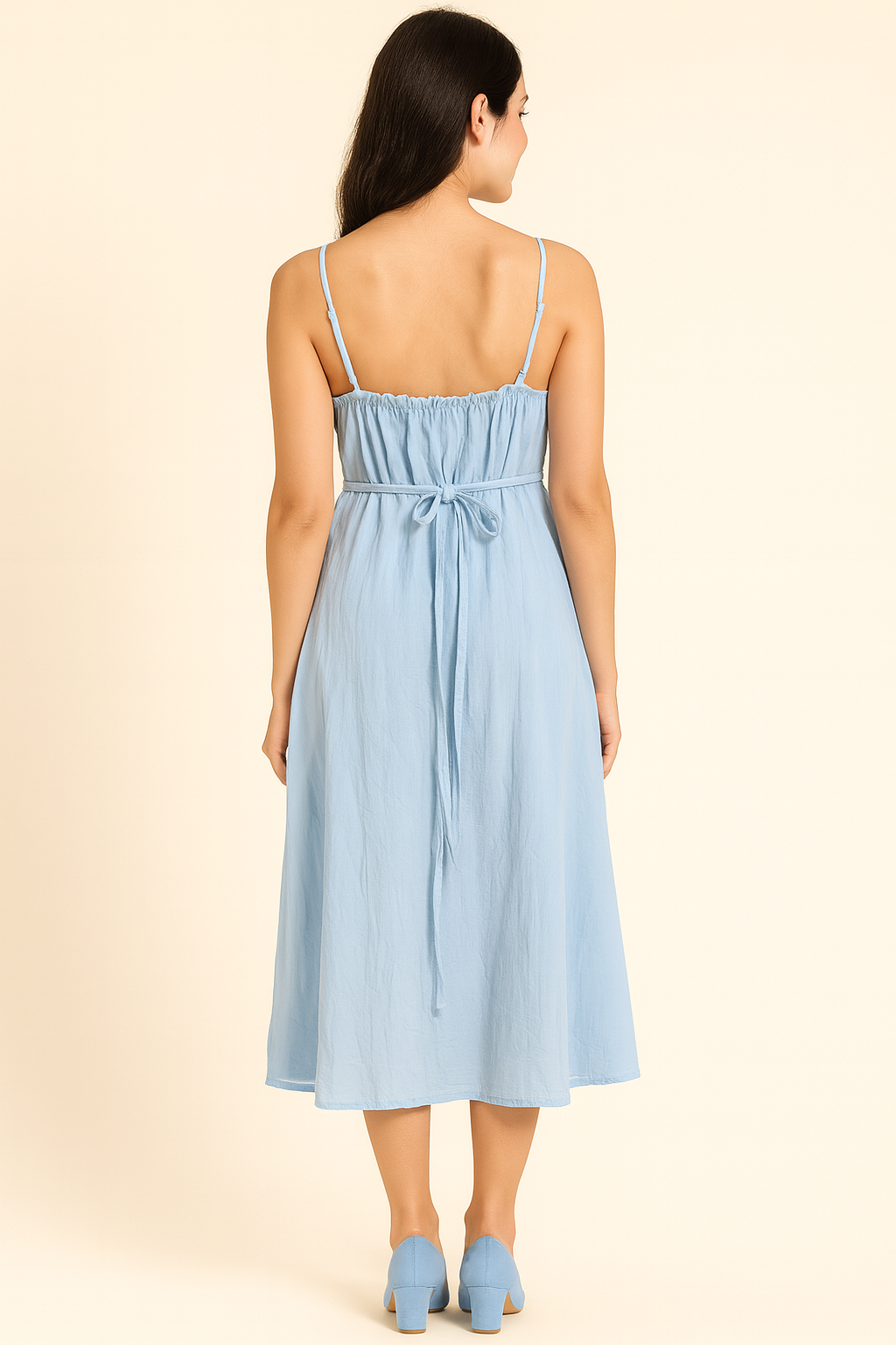 Voxelle Sky Bloom Spaghetti Strap Midi Dress