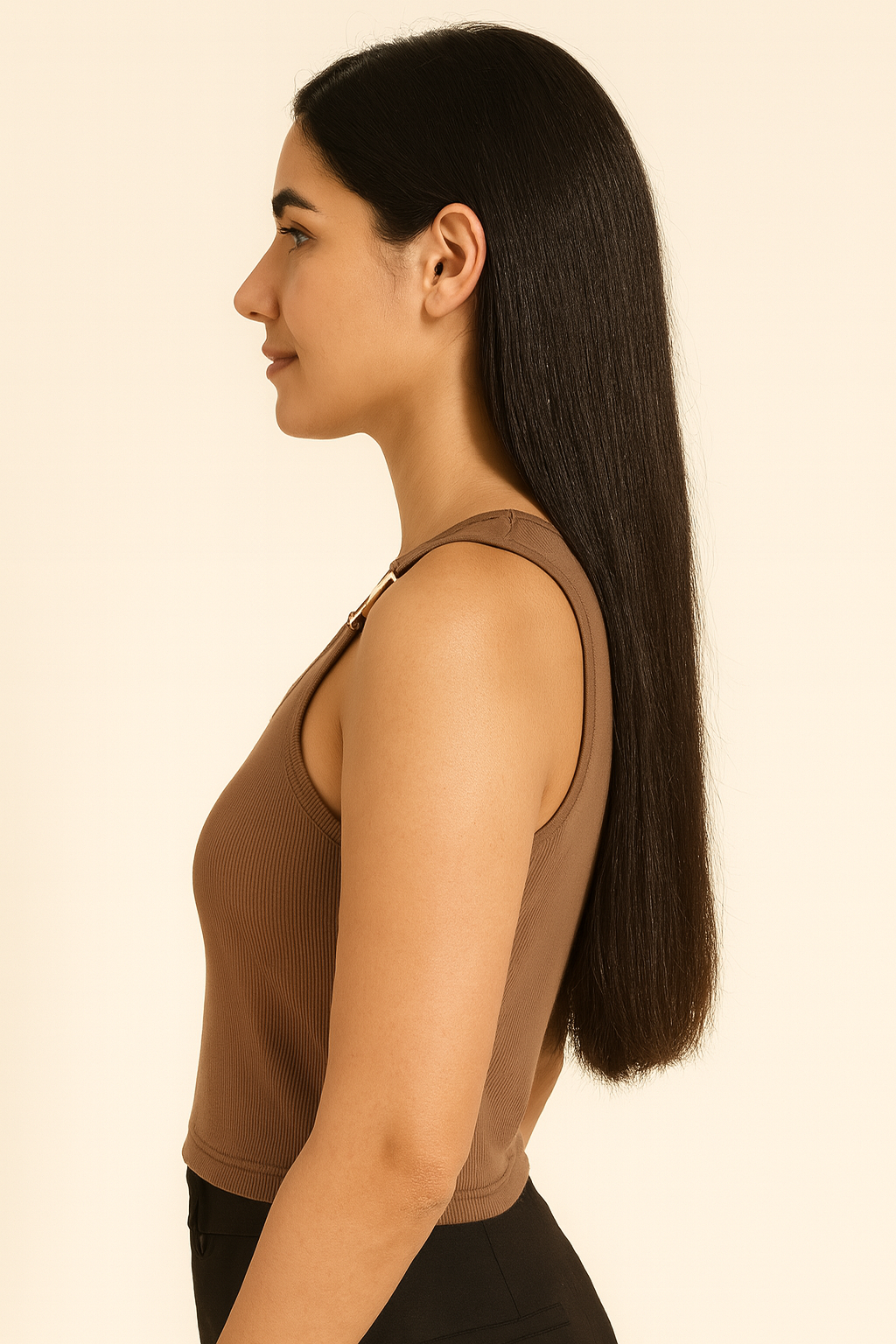 Voxelle Women's Brown Ribbed Crop Top with Metal Buckle Straps