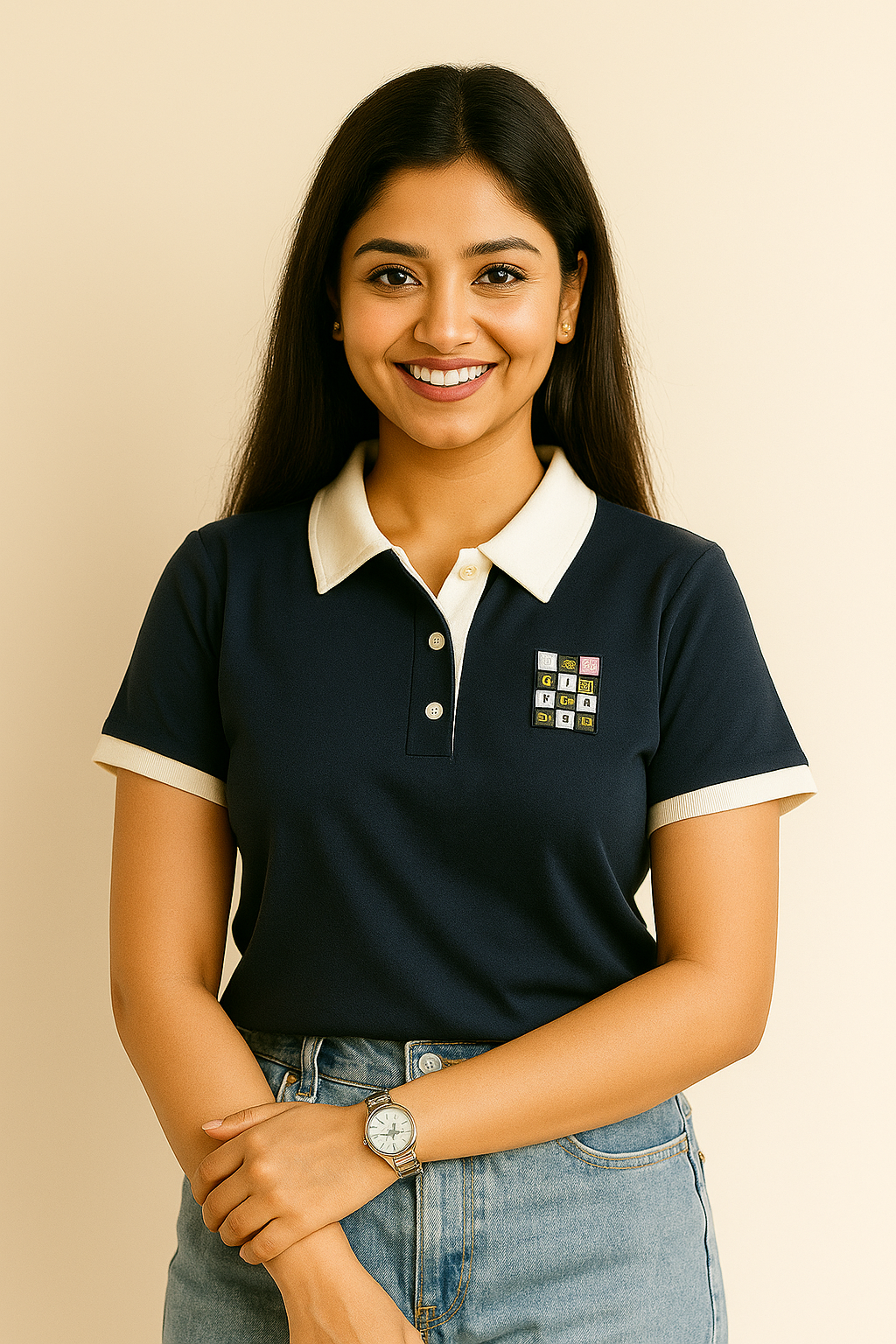 Voxelle Solid Women Polo Neck T-shirt