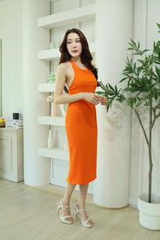 Knitted Ribbed Stripe Sleeveless Midi Dress