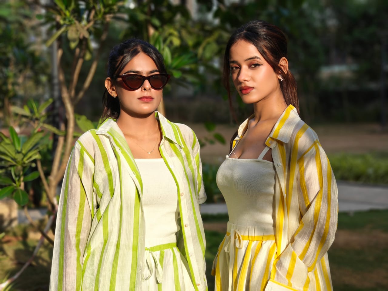 Cotton Shorts Co-Ord In Green Strips