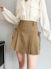 Voxelle Preppy Style Pleated Chic Solid Mini Skirts Women