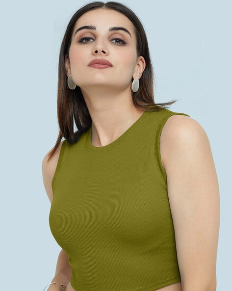Voxelle Cropped Vest Top Olive green