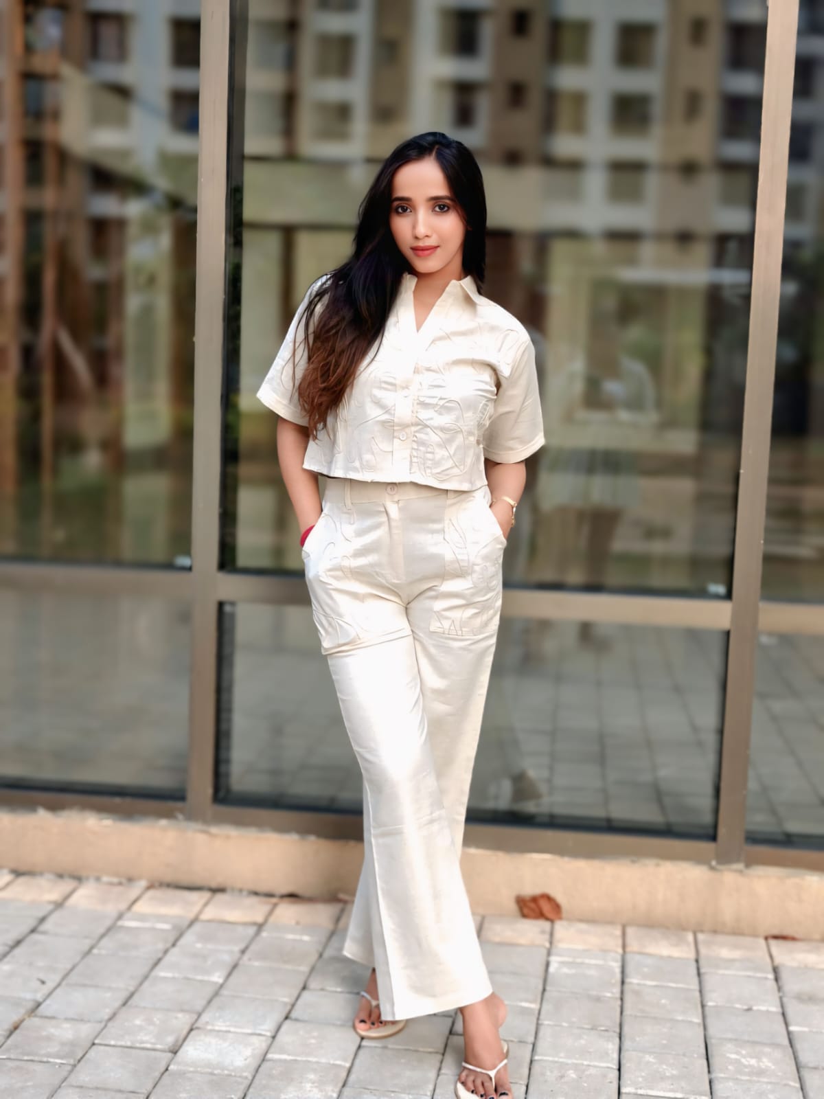 Beige Co-Ord set with Embroidered Work