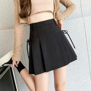 Voxelle Preppy Style Pleated Chic Solid Mini Black Skirt