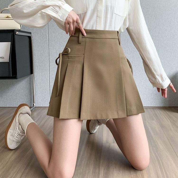 Voxelle Preppy Style Pleated Chic Solid Mini Skirts Women