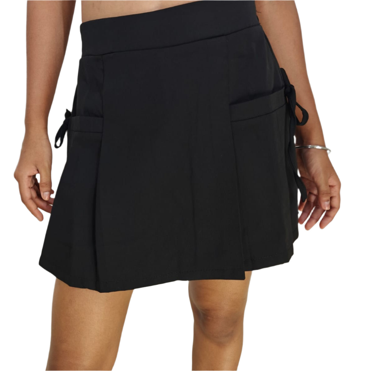 Voxelle Preppy Style Pleated Chic Solid Mini Black Skirt
