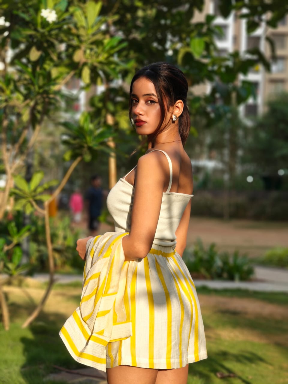 Cotton Shorts Co-Ord In Lime Strips