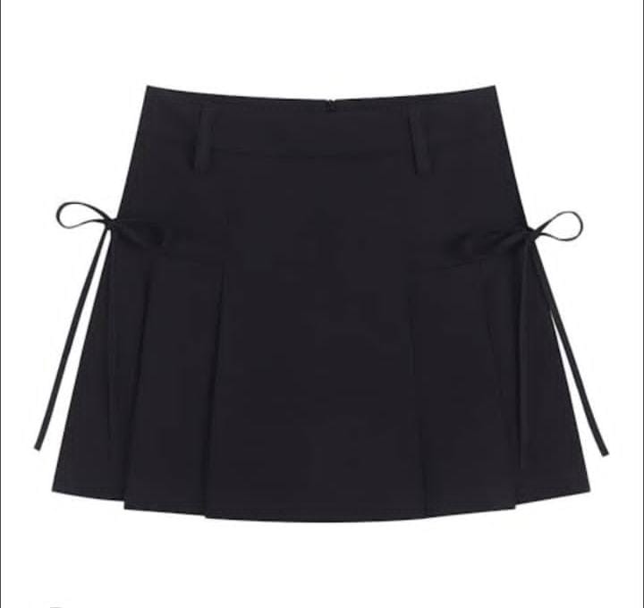 Voxelle Preppy Style Pleated Chic Solid Mini Black Skirt