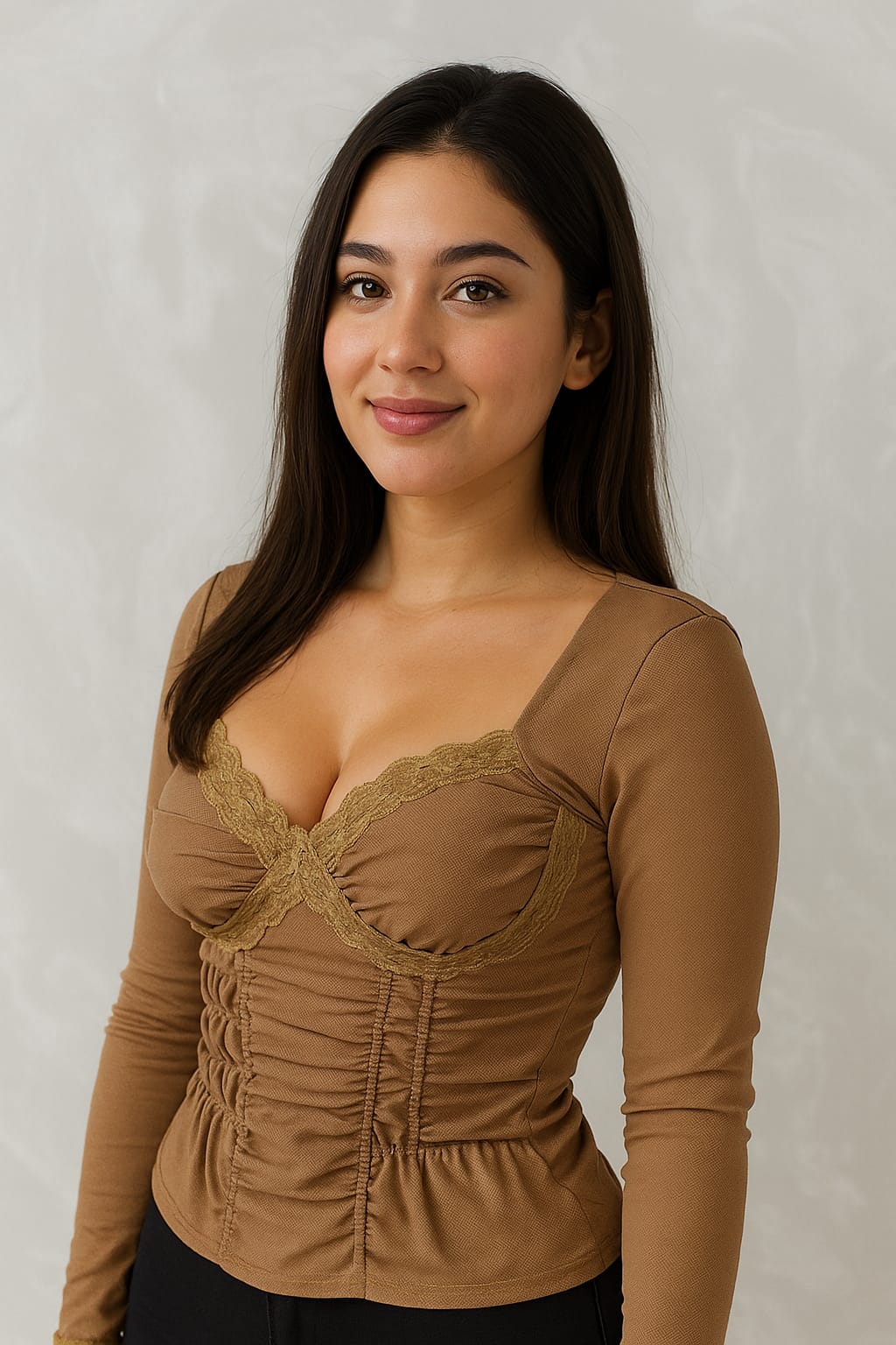 Voxelle Perspective Brown Short Mesh Top For Women