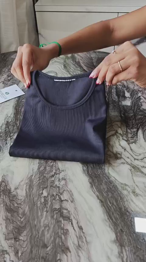 Load video: Voxelle Cropped Vest Top Black