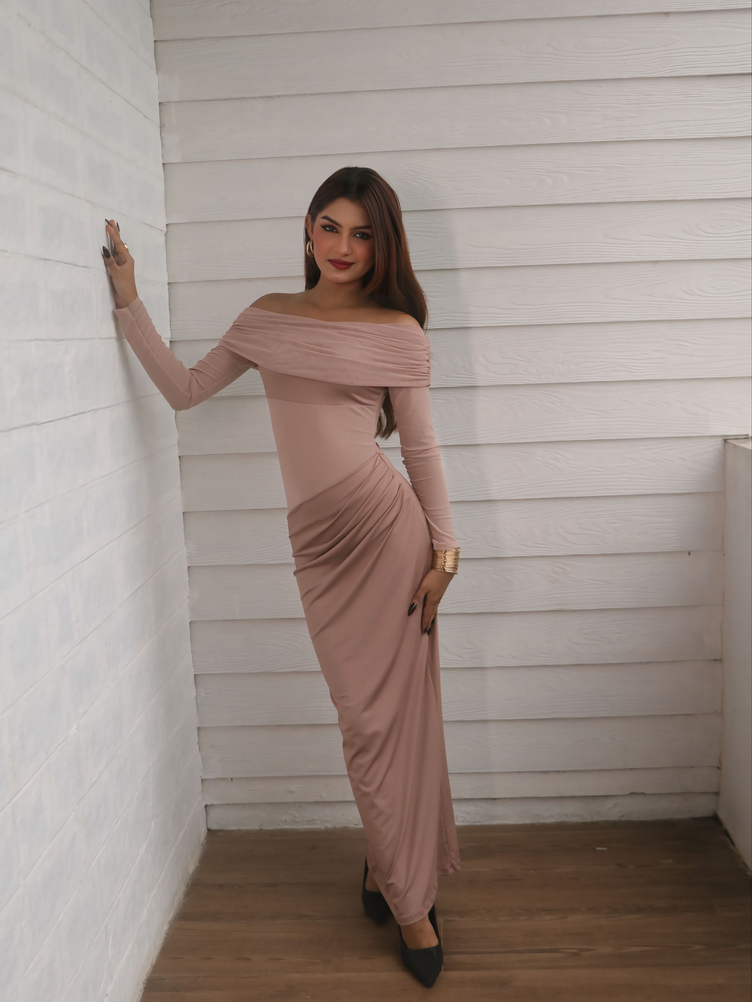Voxelle Pink off Shoulder Dress for Women