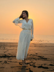 Voxelle White Boho Sunset Maxi Dress