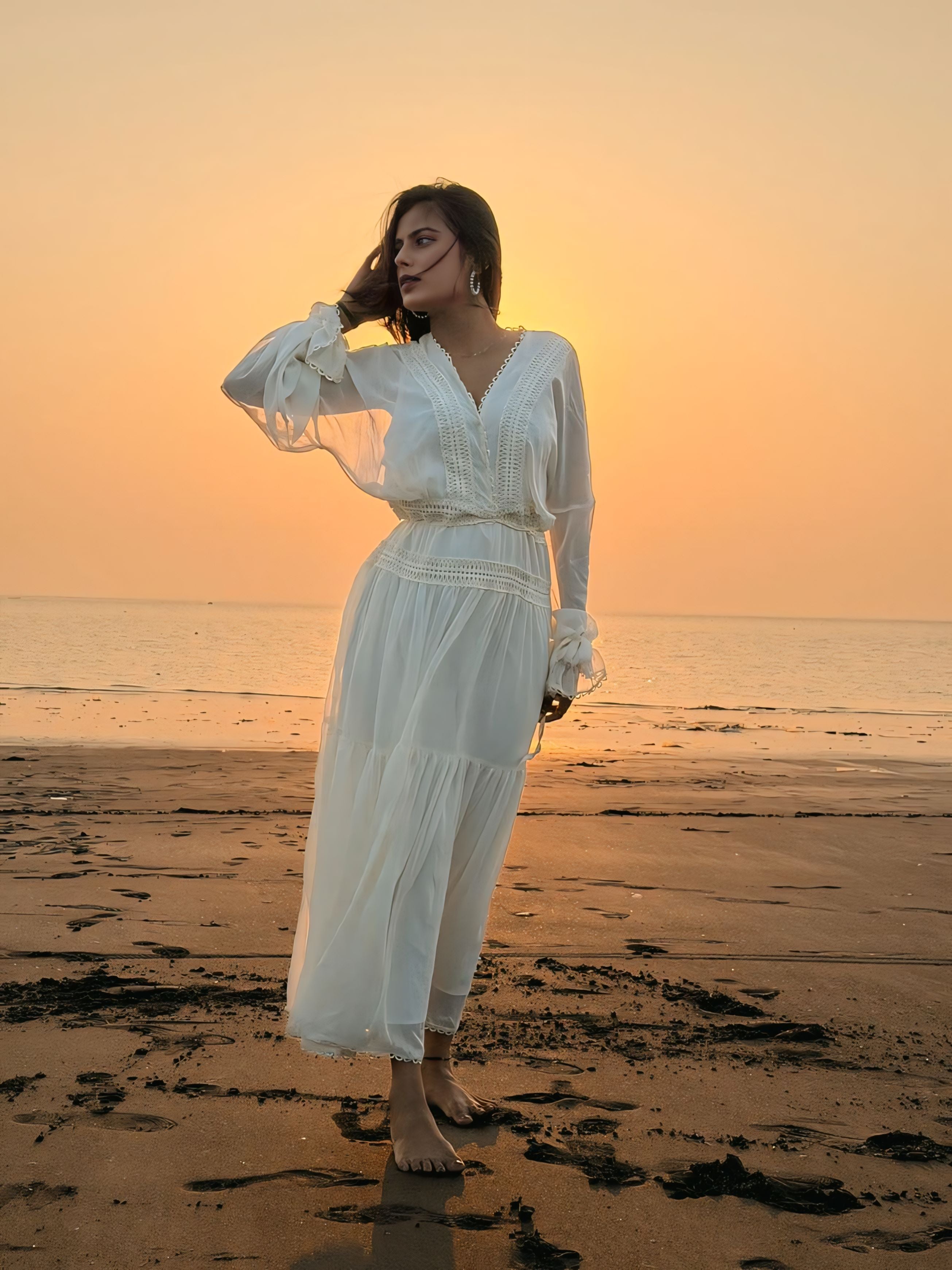 Voxelle White Boho Sunset Maxi Dress