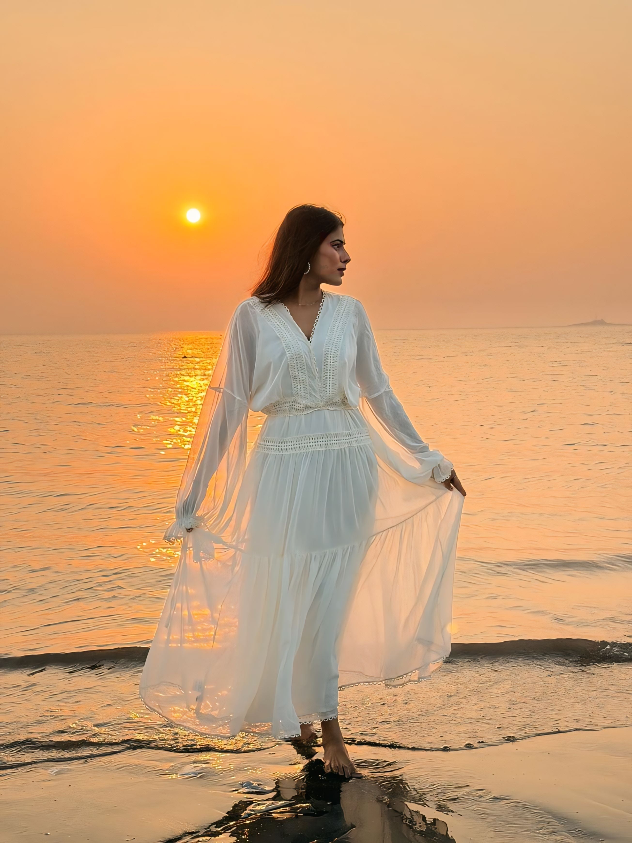 Voxelle White Boho Sunset Maxi Dress
