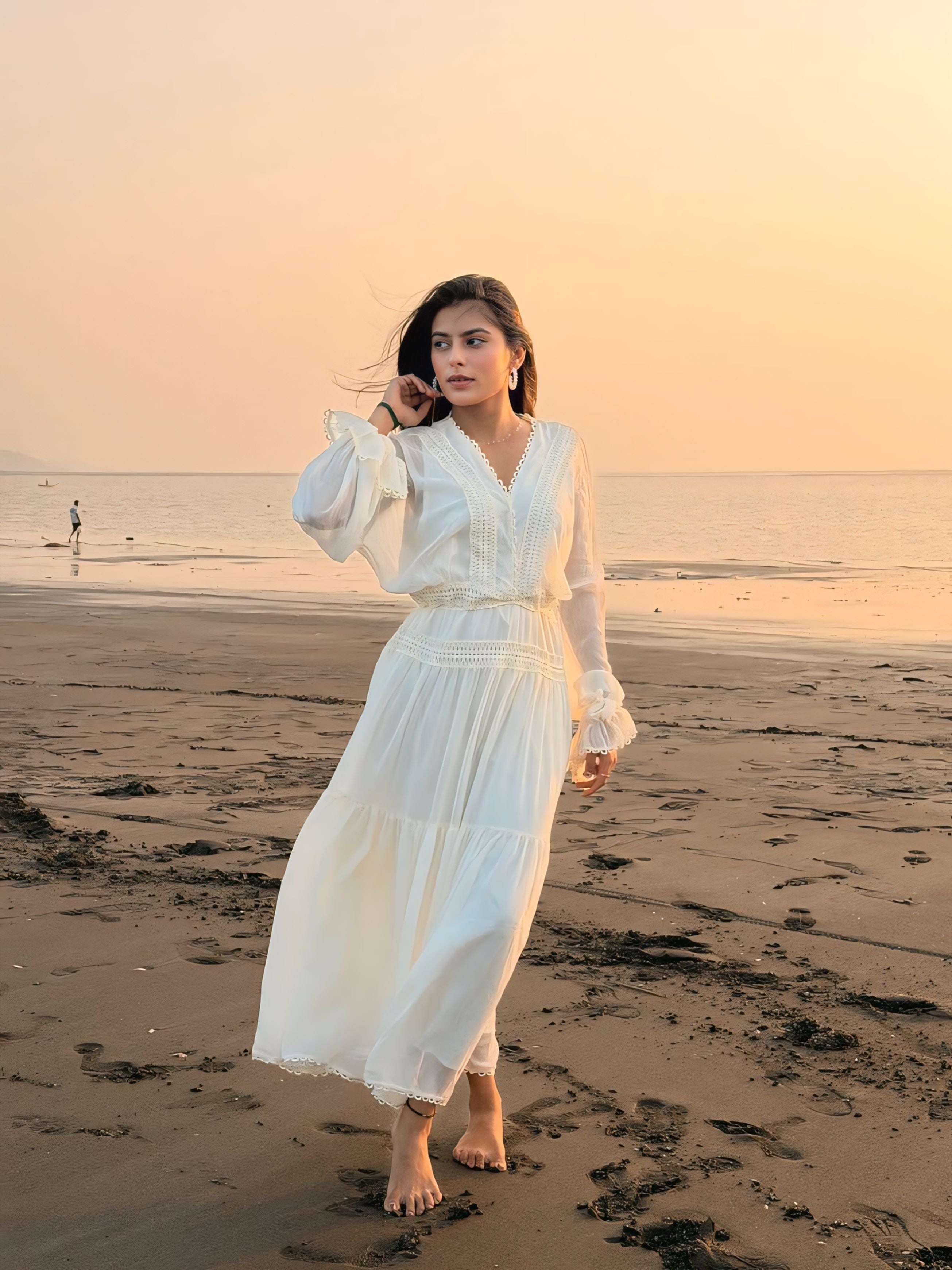 Voxelle White Boho Sunset Maxi Dress