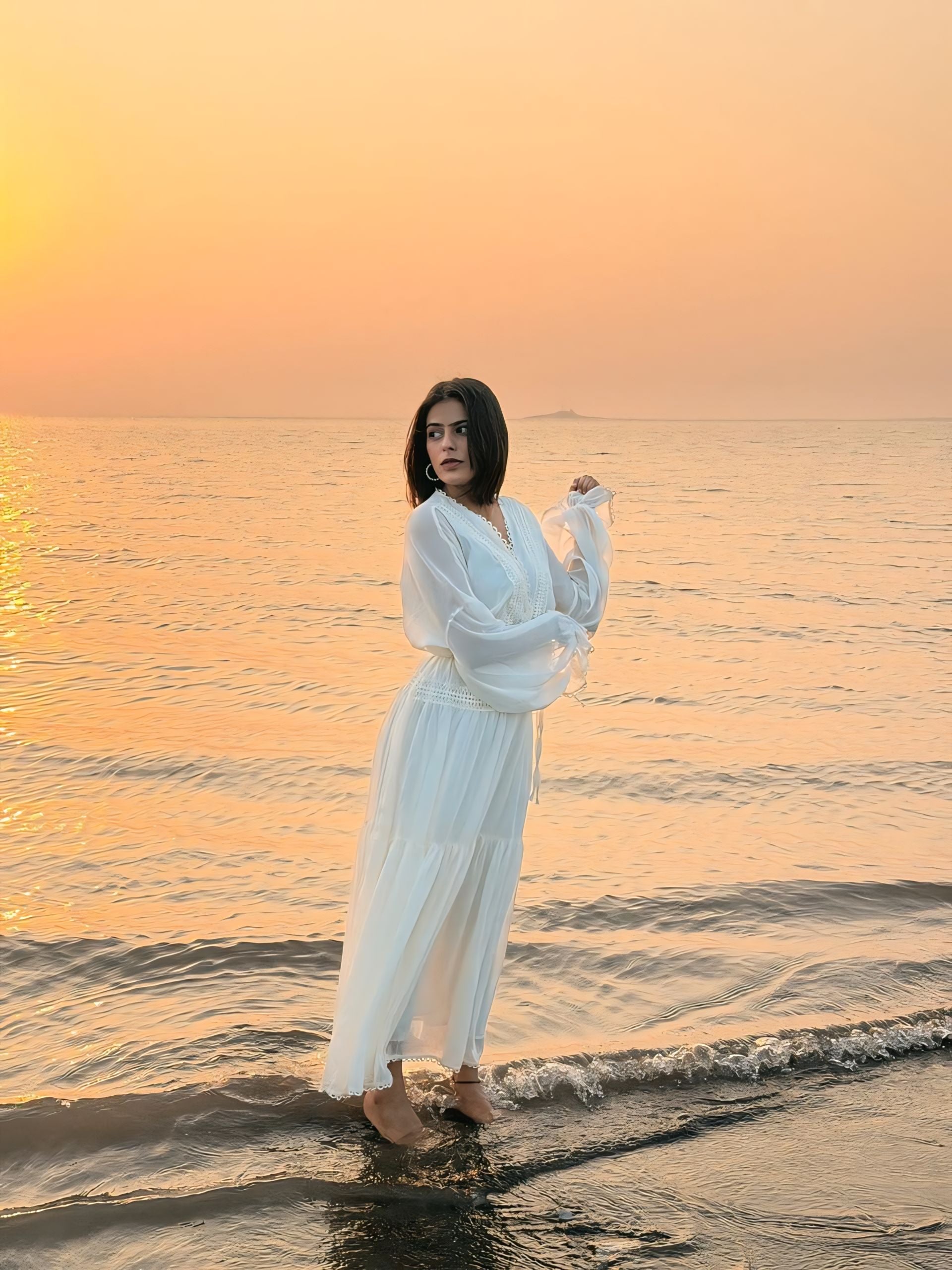 Voxelle White Boho Sunset Maxi Dress