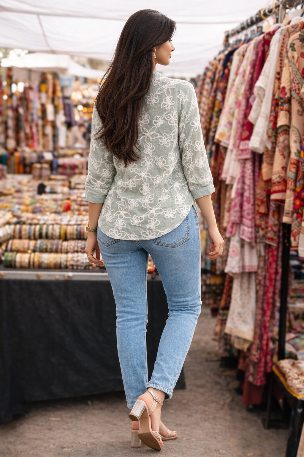 Voxelle Sage Bloom Embroidered  Top for Women